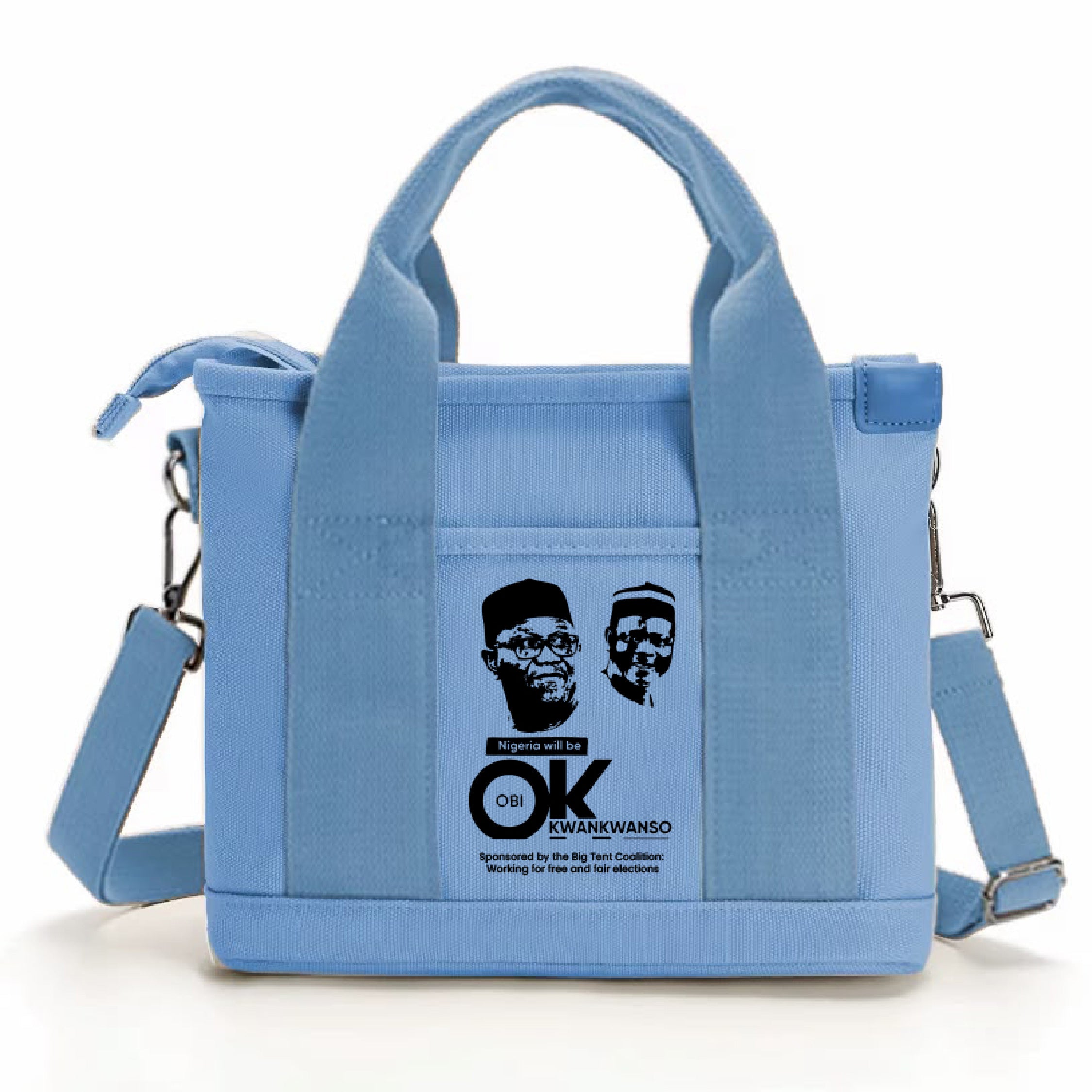Dark men’s crossbody bag featuring Obi Kwankwaso campaign design
