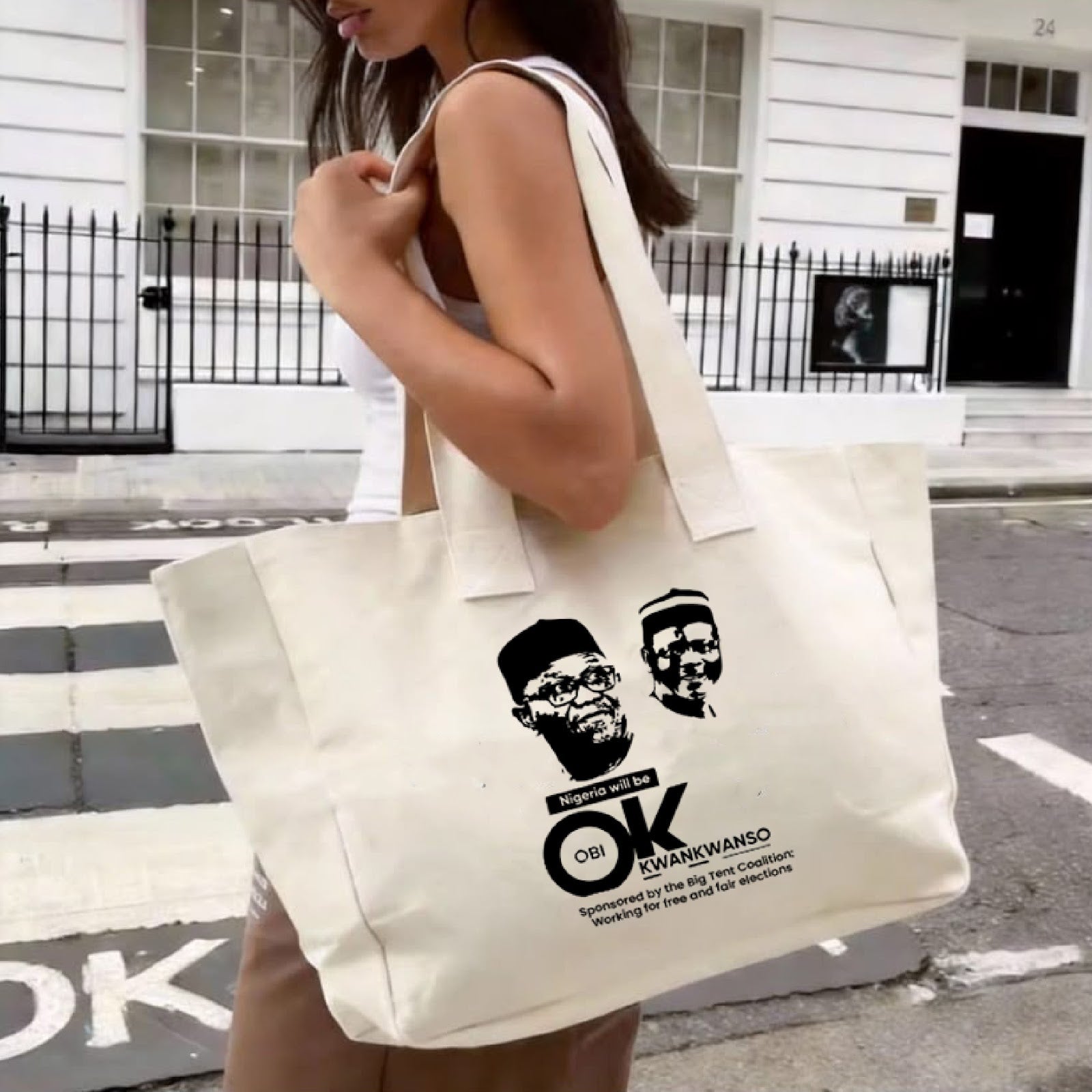 Large cream canvas bag featuring the Nigeria Will Be OK design