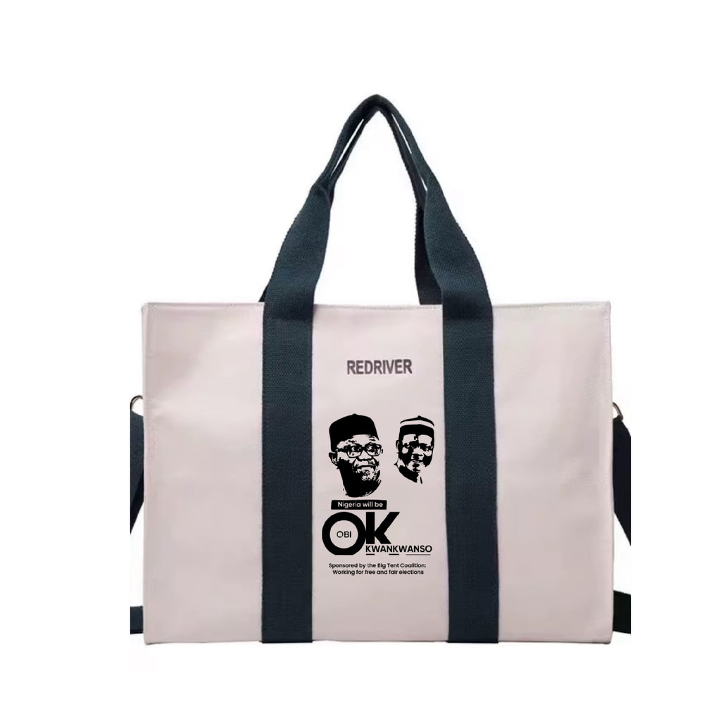 Large crossbody tote shoulder bag featuring Nigeria Will Be OK and Obi Kwankwaso designs
