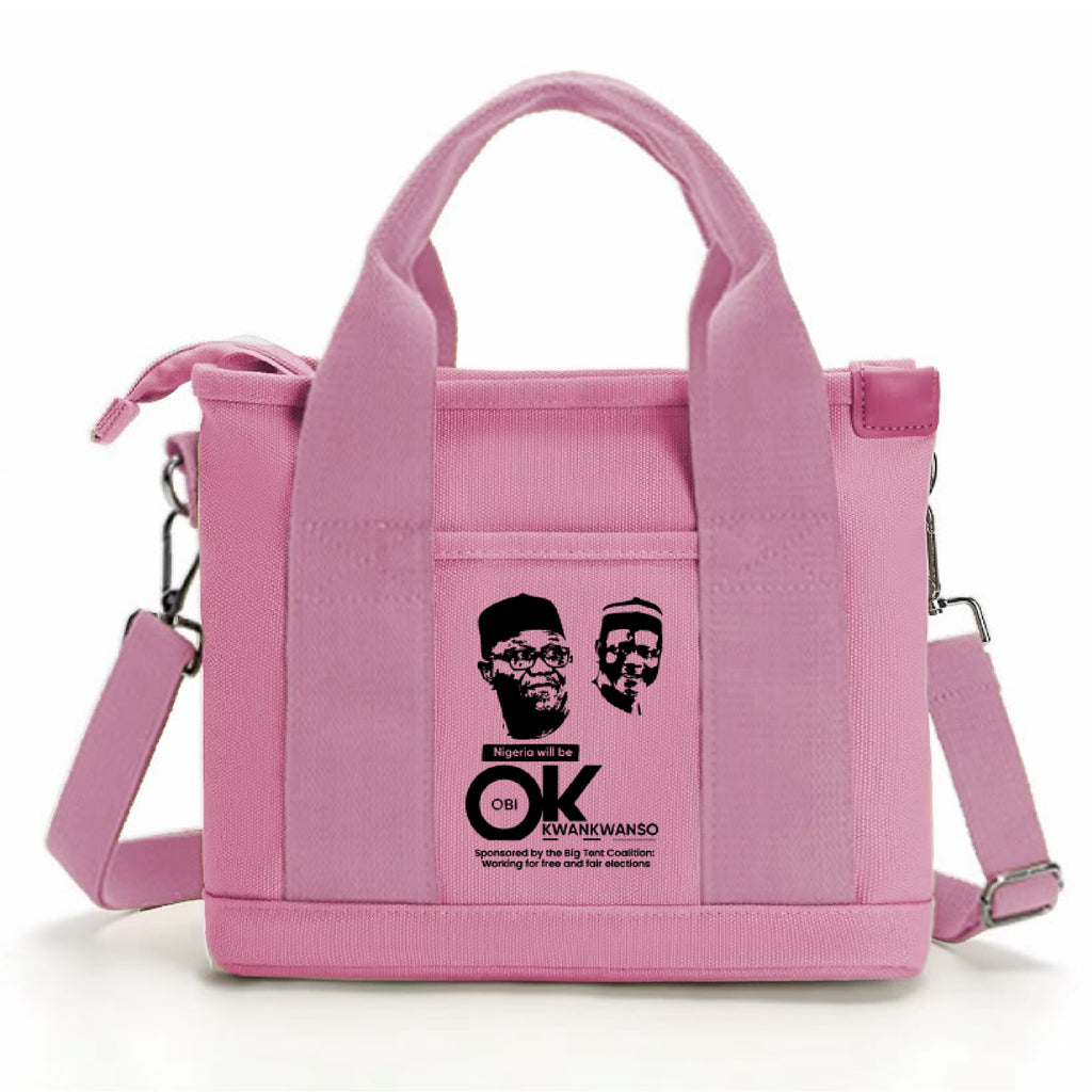 Dark men’s crossbody bag featuring Obi Kwankwaso campaign design